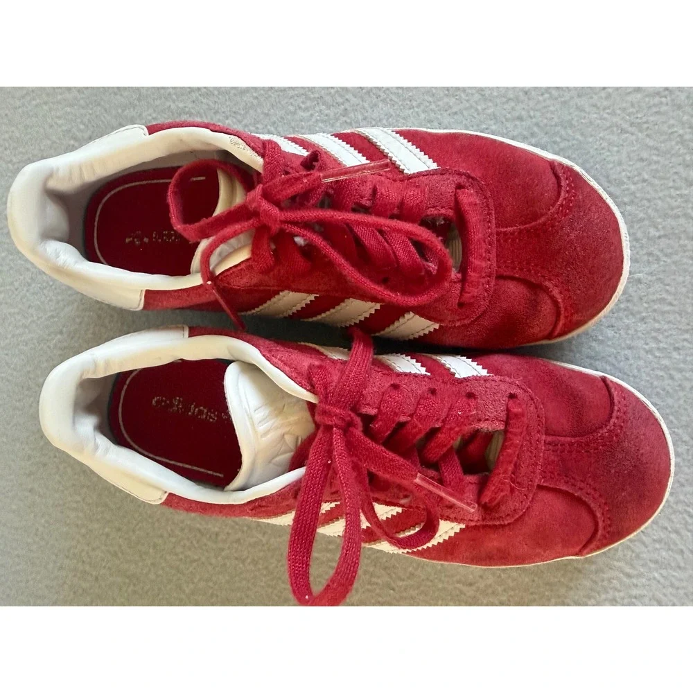 Adidas Gazelle Kids Sneakers Red Suede White Stripes size 13 toddler - Picture 4 of 7